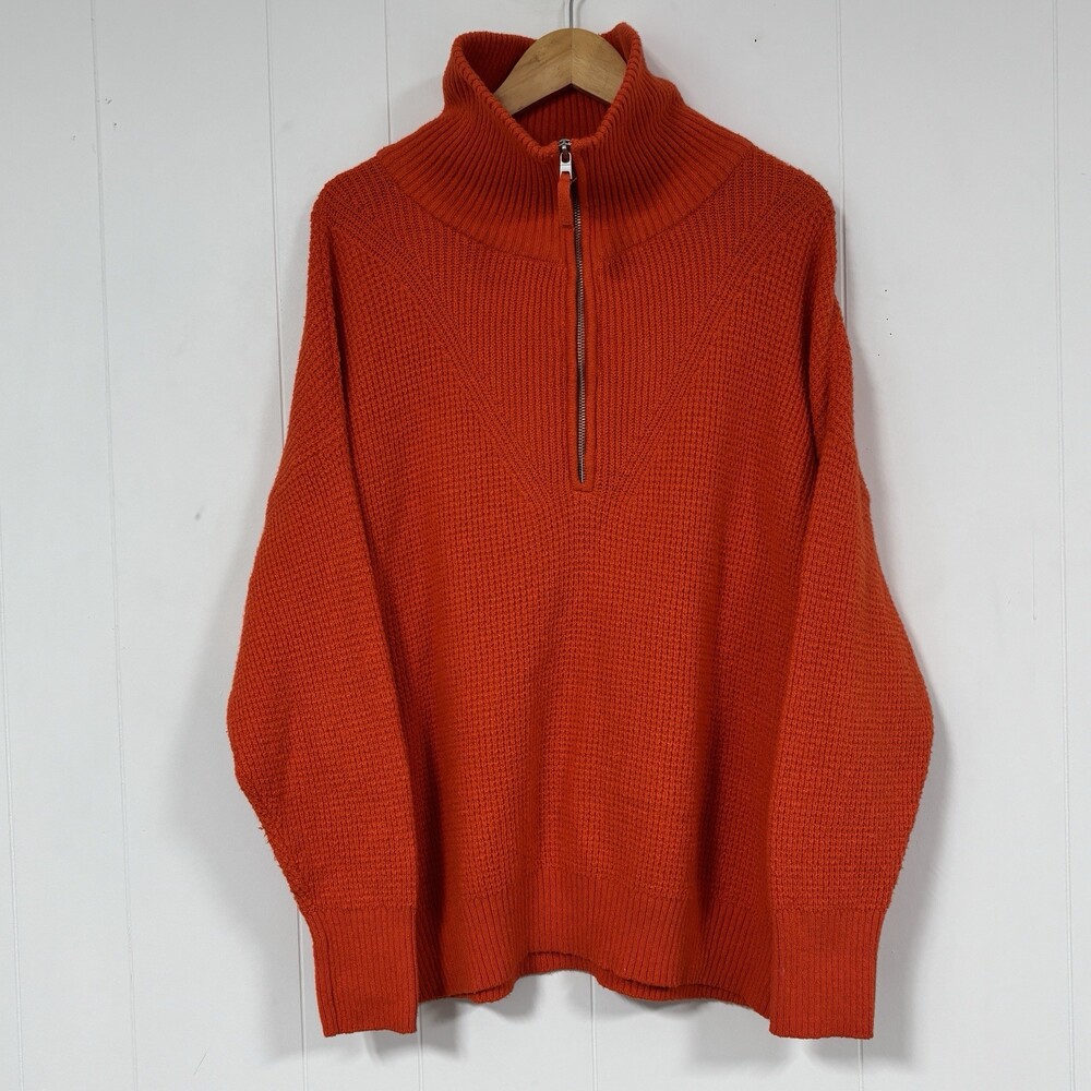 Aerie Orange Textured Knit Half Zip Pullover Sweater Women’s Medium